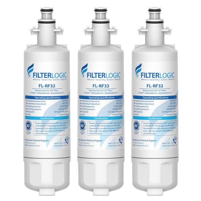 Filterlogic 469690 ADQ36006101 Refrigerator Water Filter, Replacement for LGÂ® LT700PÂ®, KenmoreÂ® 9690, 46-9690, 469690, ADQ36006102, LT700PC, WSL-3, LFXS30766S, LFXC24726D, Pack of 3 - Image 1